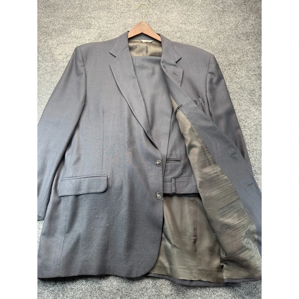Alexander Lloyd Suit 52XL 41x32 Mens Vintage Double Breasted Gray Pleated Big